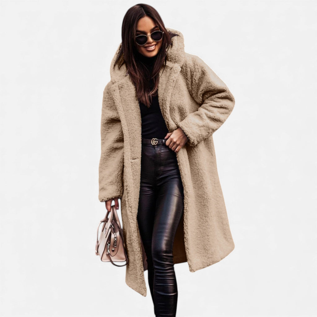 Women's Plush Faux‑Fleece Long Coat