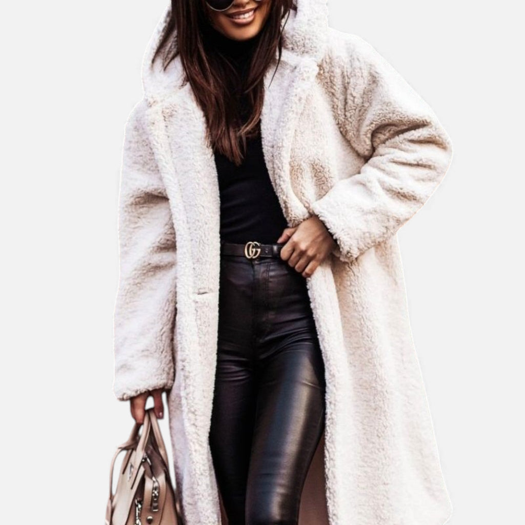 Women's Plush Faux‑Fleece Long Coat