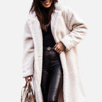Women's Plush Faux‑Fleece Long Coat