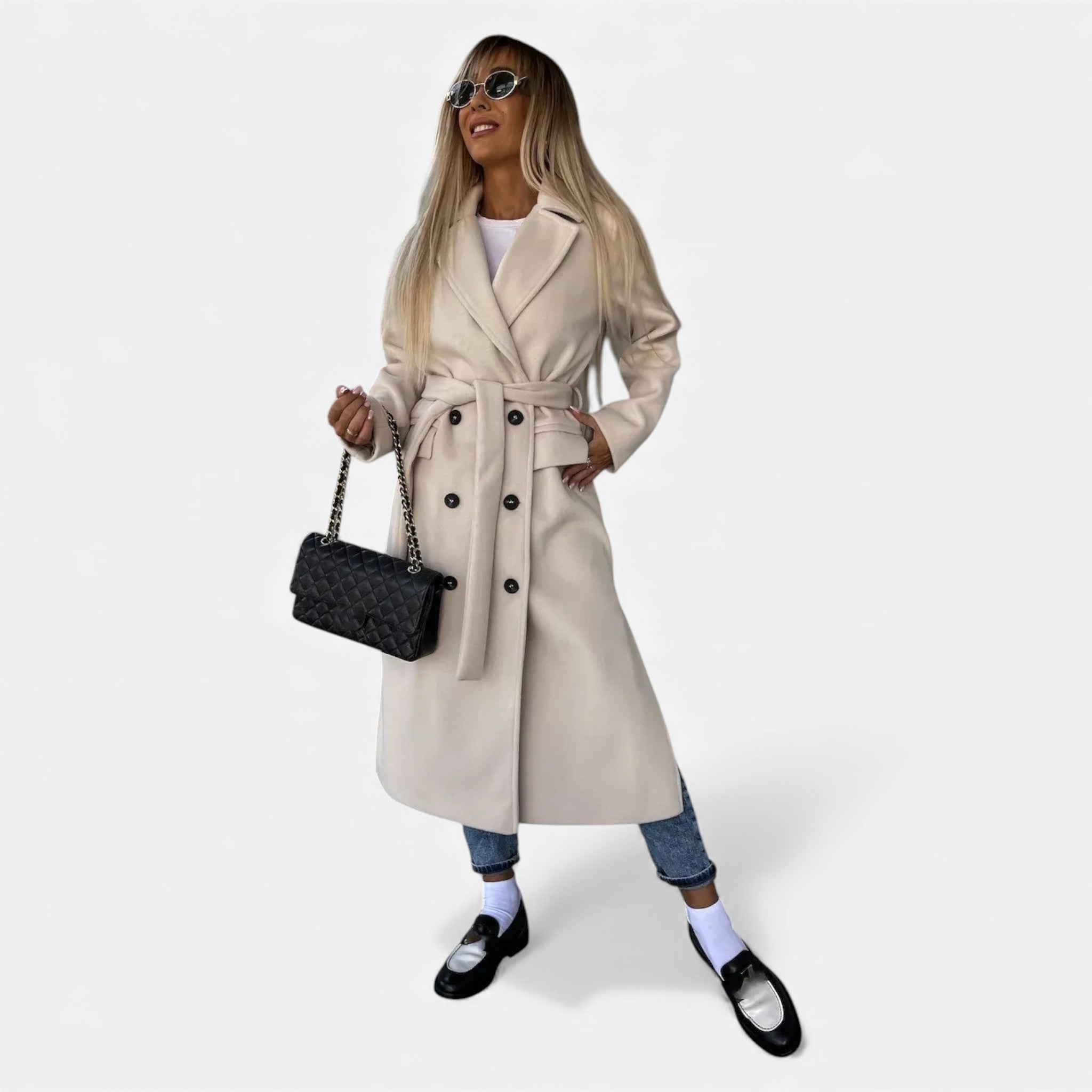 Women's Belted Lapel Coat – Classic Mid-Length Overcoat