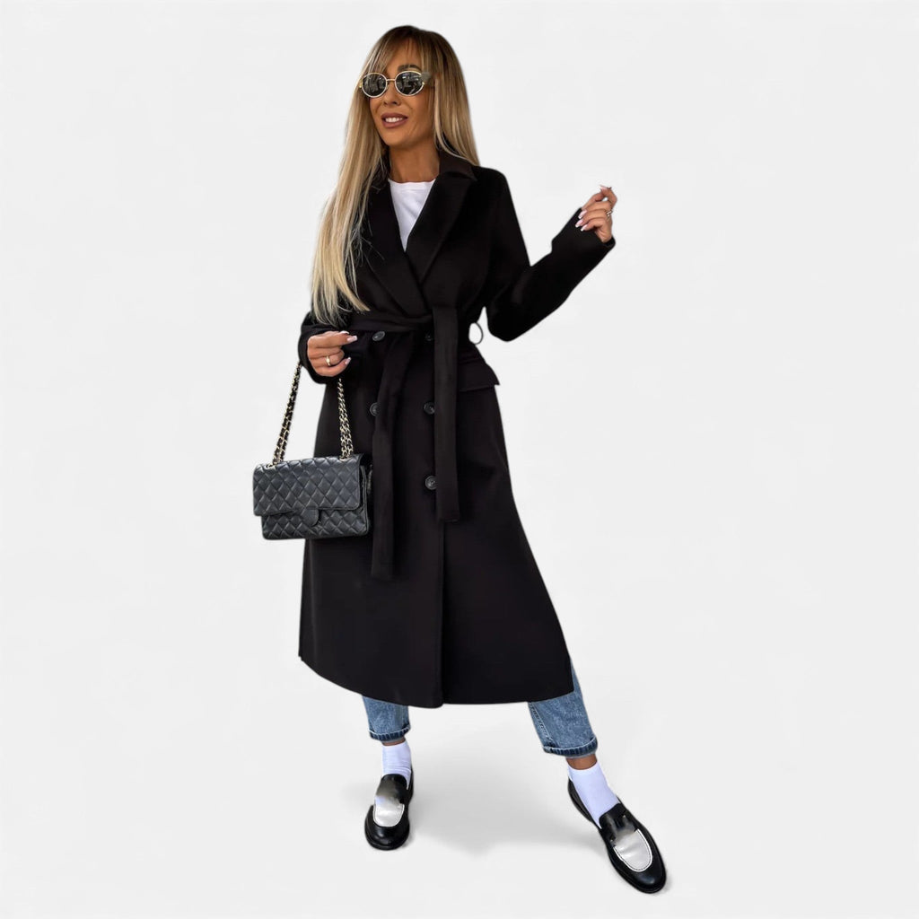 Women's Belted Lapel Coat – Classic Mid-Length Overcoat