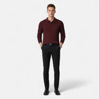 Men's Ribbed Long Sleeve Polo Shirt Refined Collared Top