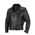 Men's Black Leather Moto Jacket with Snap Lapels - Black