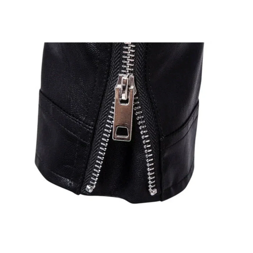Men's Black Leather Moto Jacket with Snap Lapels