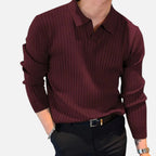 Men's Ribbed Long Sleeve Polo Shirt Refined Collared Top