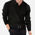 Men's Ribbed Long Sleeve Polo Shirt Refined Collared Top
