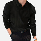 Men's Ribbed Long Sleeve Polo Shirt Refined Collared Top