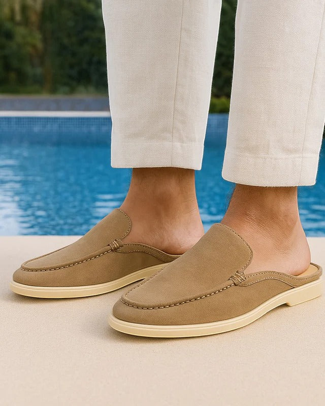 Men's Backless Loafers With Moc Toe Stitching