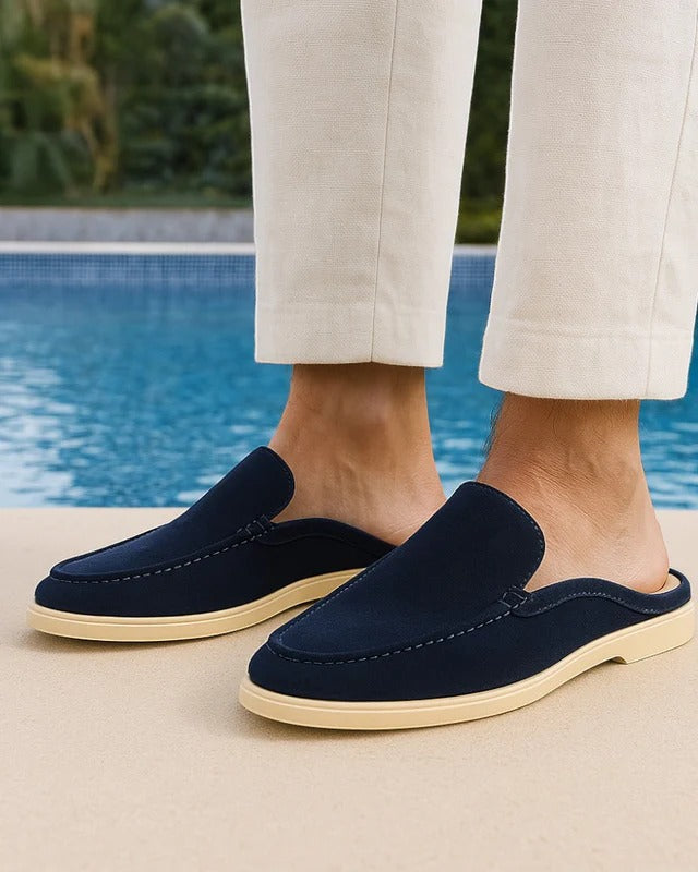 Men's Backless Loafers With Moc Toe Stitching