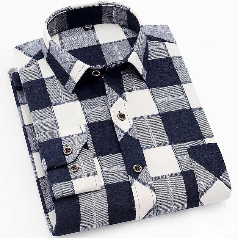 Men's Cool-Weather Button-Front Plaid Shirt - White