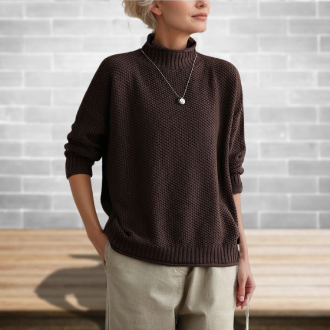 Women's Hip-Length Wool Sweater with Raised Pattern