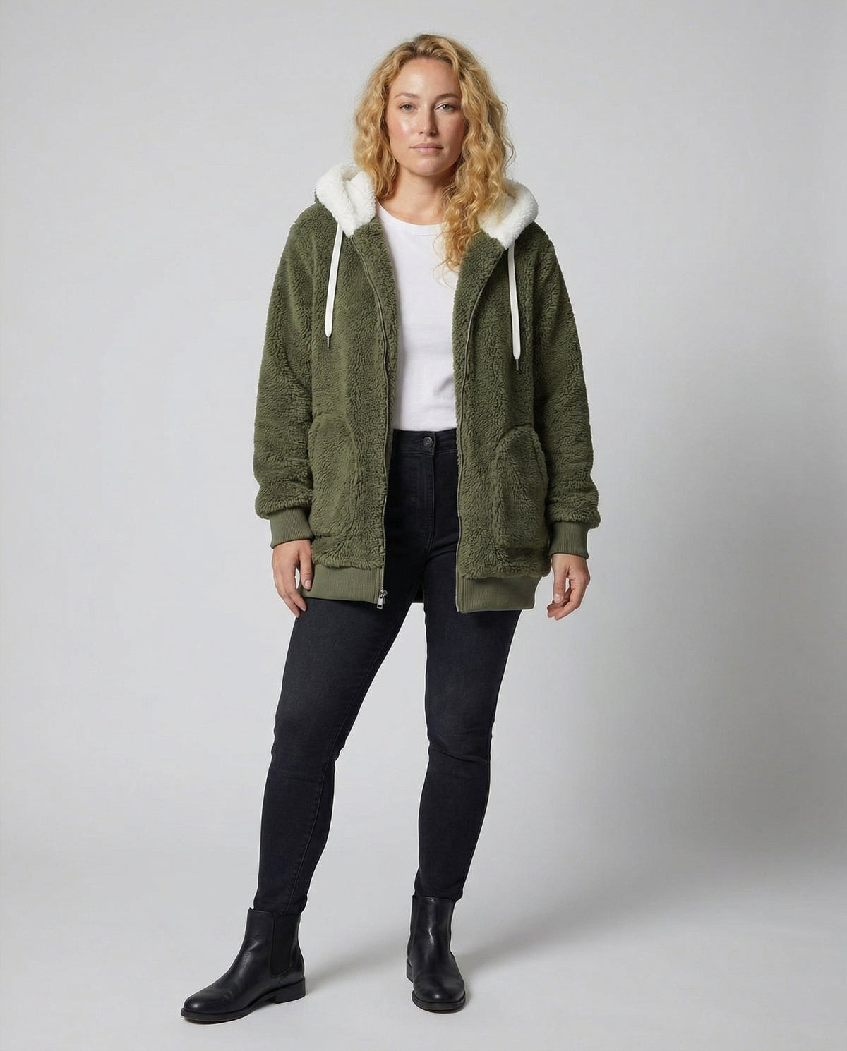 Women's Roomy Hooded Fleece Zip Jacket with Sherpa Lining
