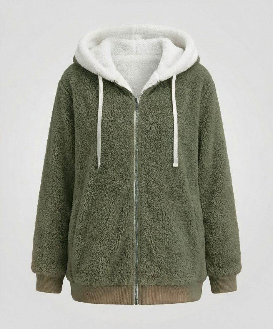 Women's Roomy Hooded Fleece Zip Jacket with Sherpa Lining