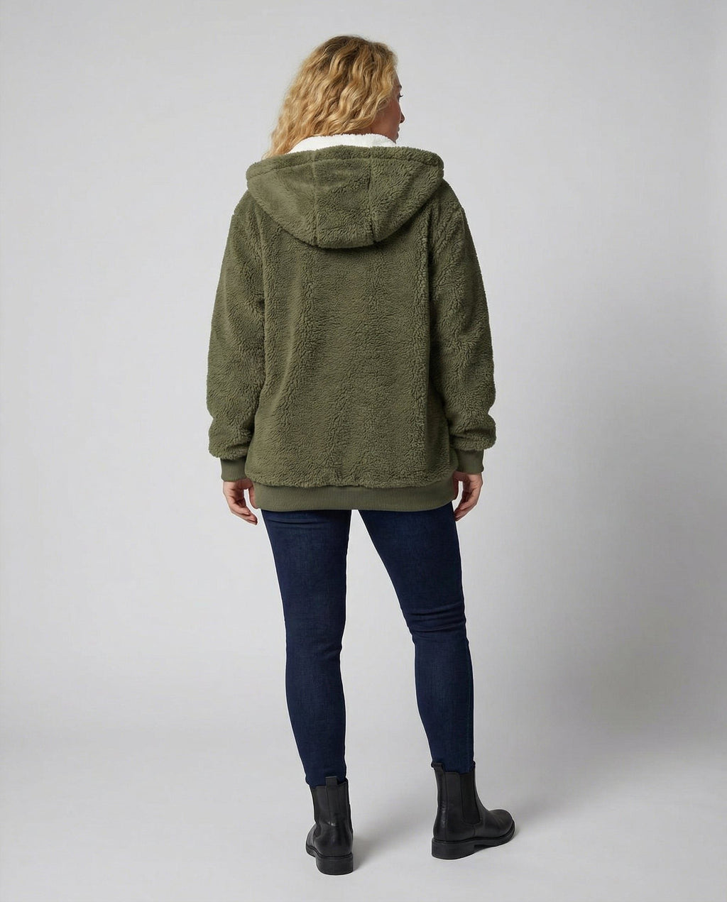 Women's Roomy Hooded Fleece Zip Jacket with Sherpa Lining