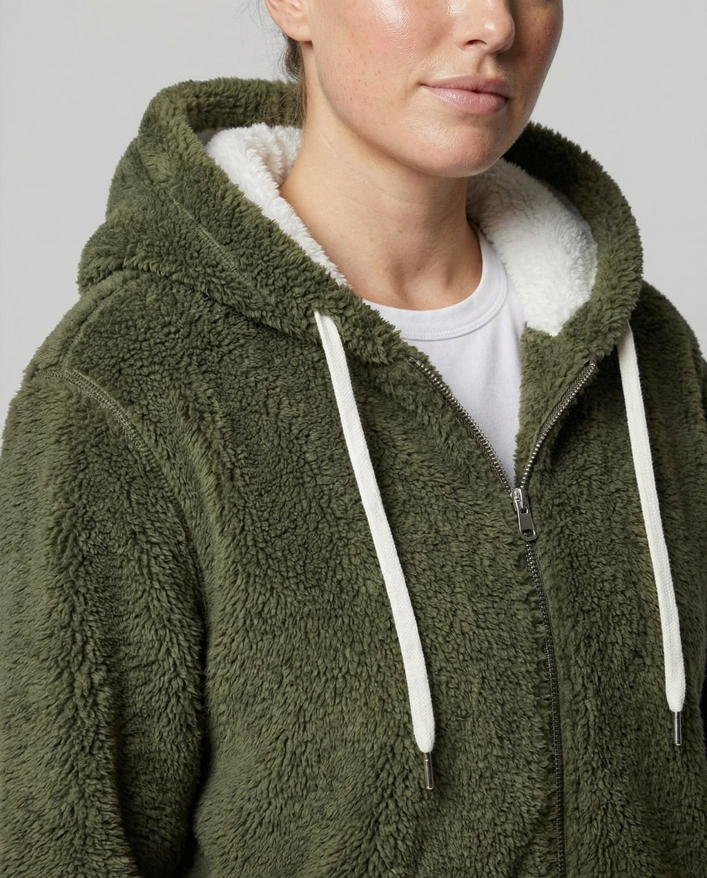 Women's Roomy Hooded Fleece Zip Jacket with Sherpa Lining