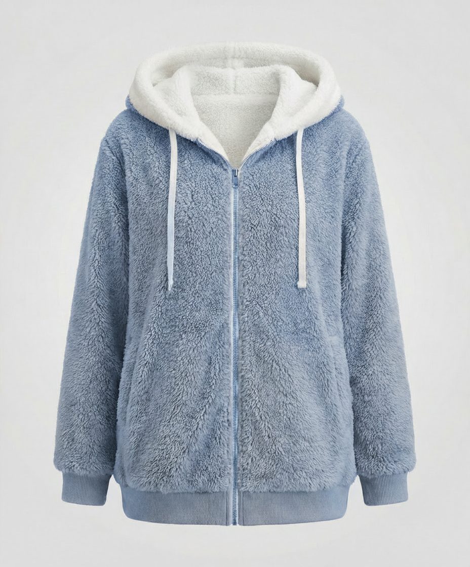 Women's Roomy Hooded Fleece Zip Jacket with Sherpa Lining - Navy