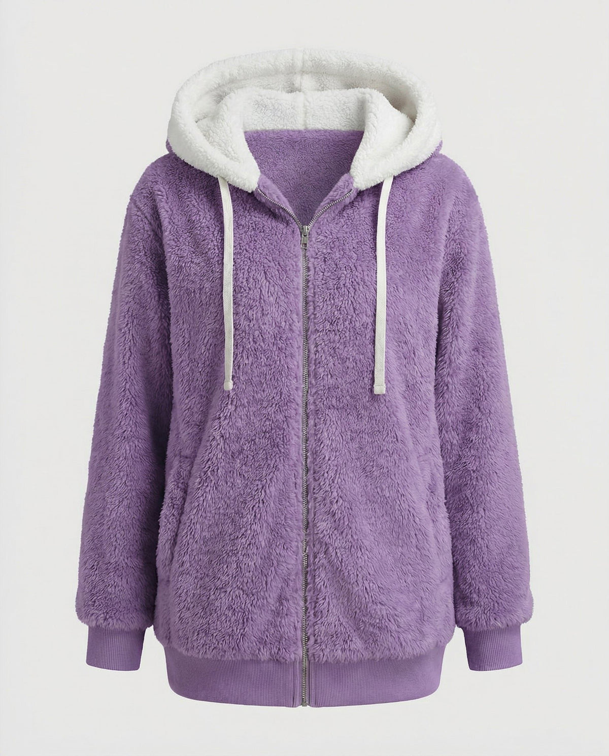 Women's Roomy Hooded Fleece Zip Jacket with Sherpa Lining - Purple