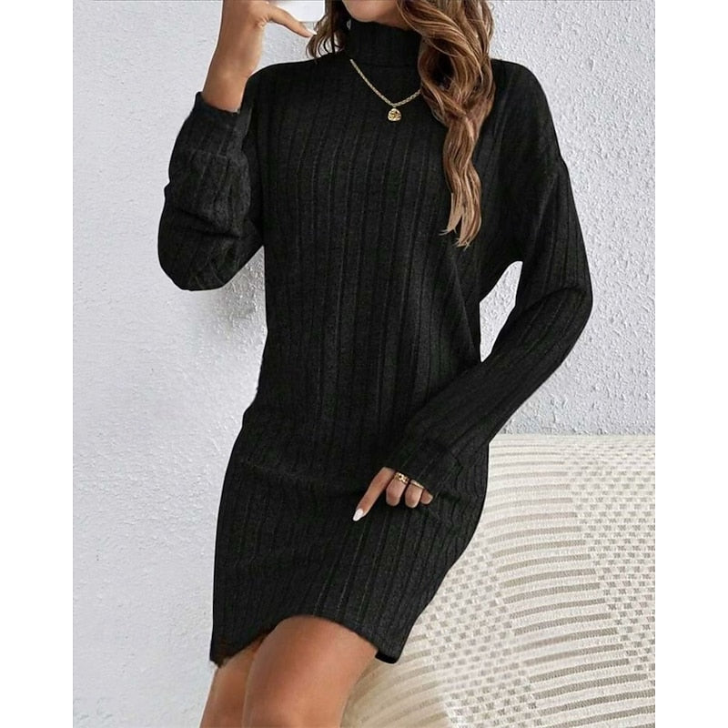 Women's Stretchy High Neck Knit Dress