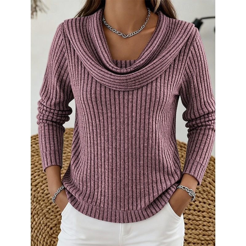 Women's Figure-Skimming Cowl Neck Sweater - Purplish-red