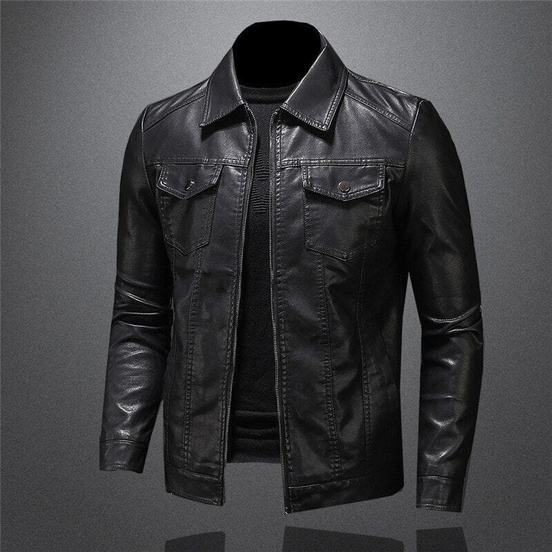 Men's Vegan Leather Jacket Modern Collared Layer for City