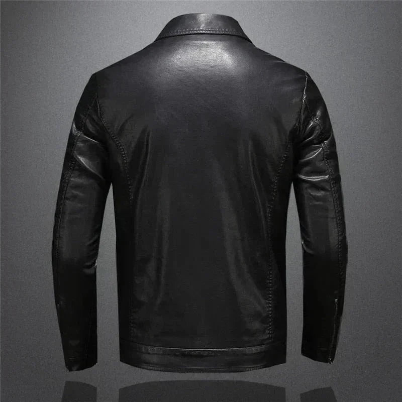 Men's Vegan Leather Jacket Modern Collared Layer for City