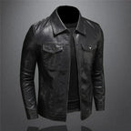 Men's Vegan Leather Jacket Modern Collared Layer for City