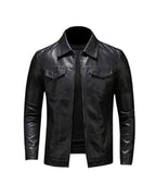 Men's Vegan Leather Jacket Modern Collared Layer for City