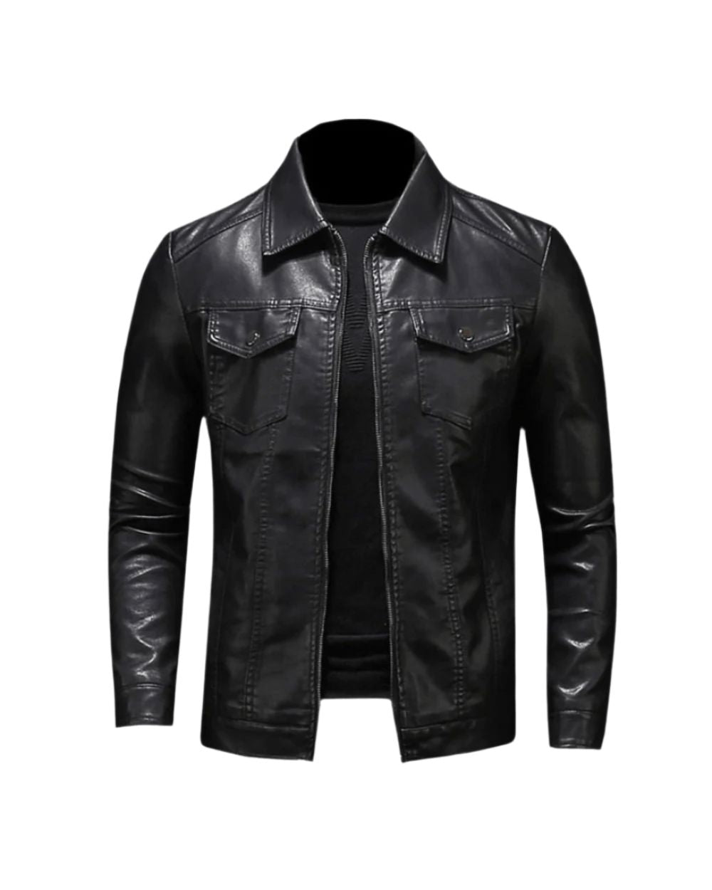 Men's Vegan Leather Jacket Modern Collared Layer for City