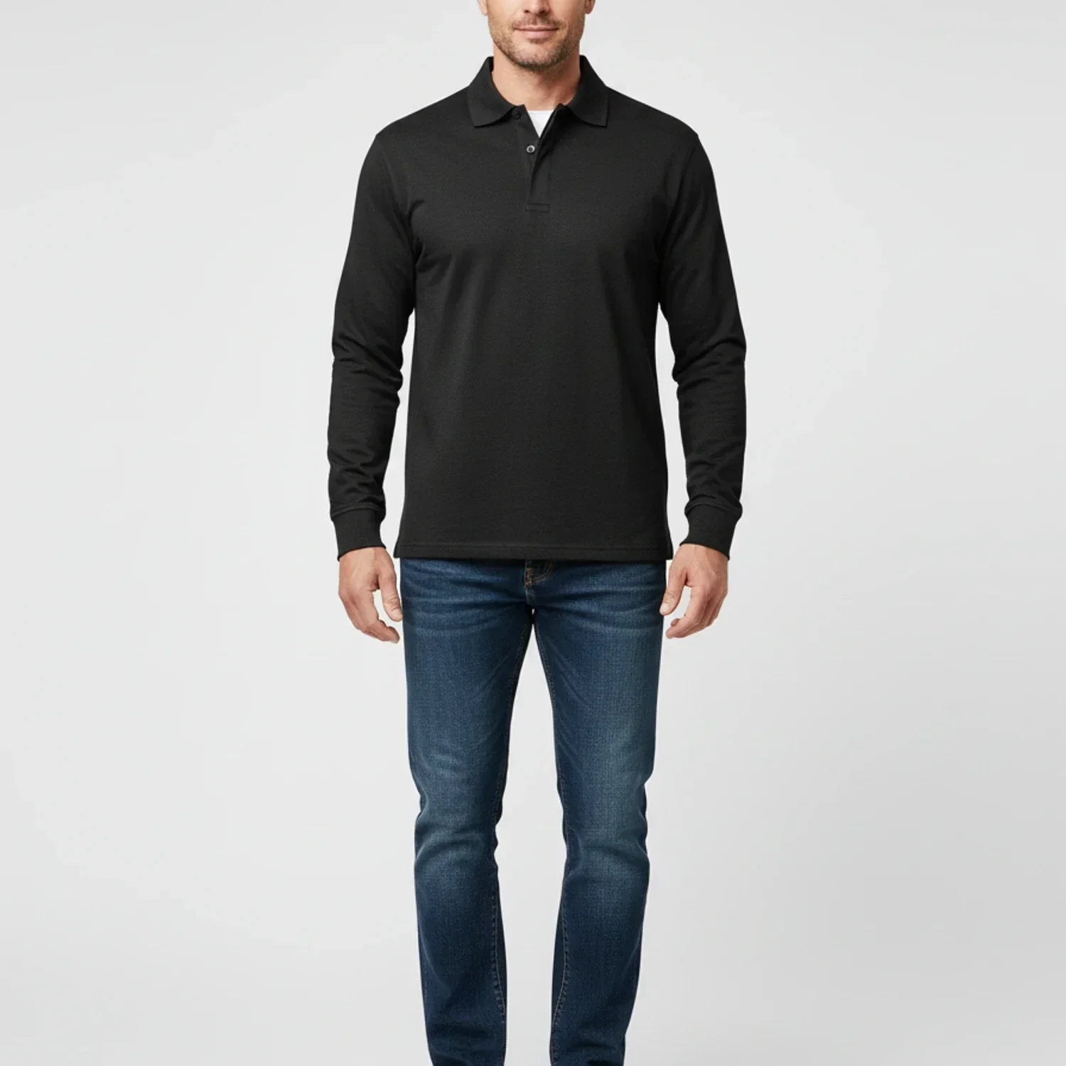 Men's Smart Casual Polo Shirt Long Sleeve Collared Top