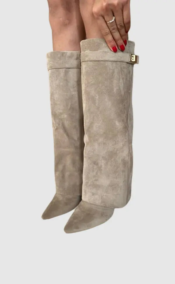 Women's Sleek Tall Leather Boots with Elegant Heel – Taupe
