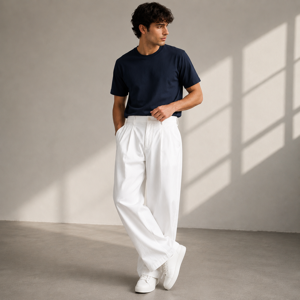 Men's Pleated Wide Leg Trousers Relaxed Modern Pants