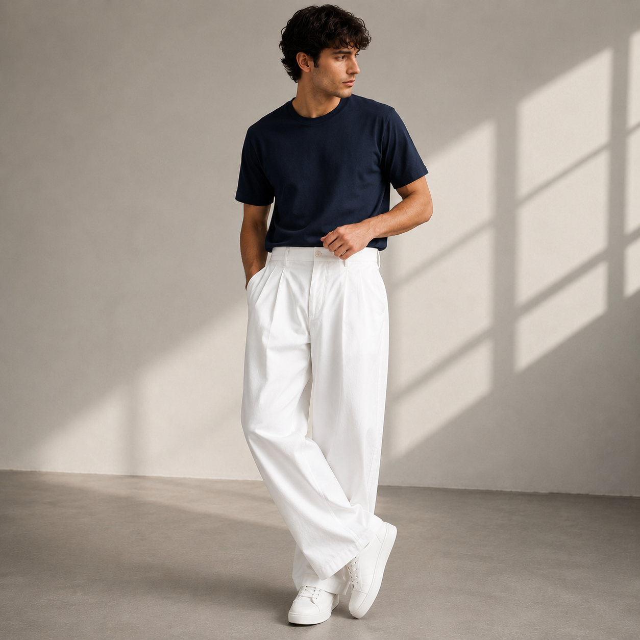 Men's Pleated Wide Leg Trousers Relaxed Modern Pants