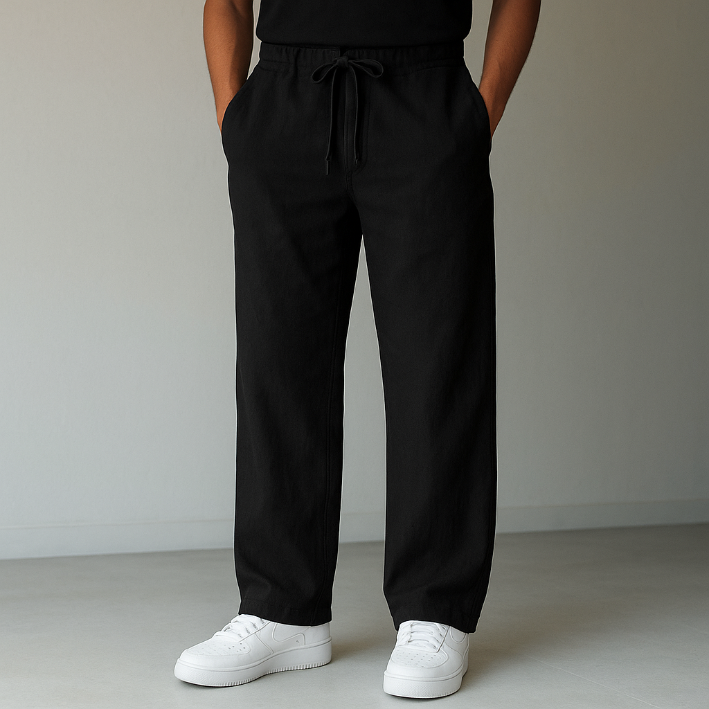 Men's Drawstring Relaxed Fit Wide Leg Casual Trousers