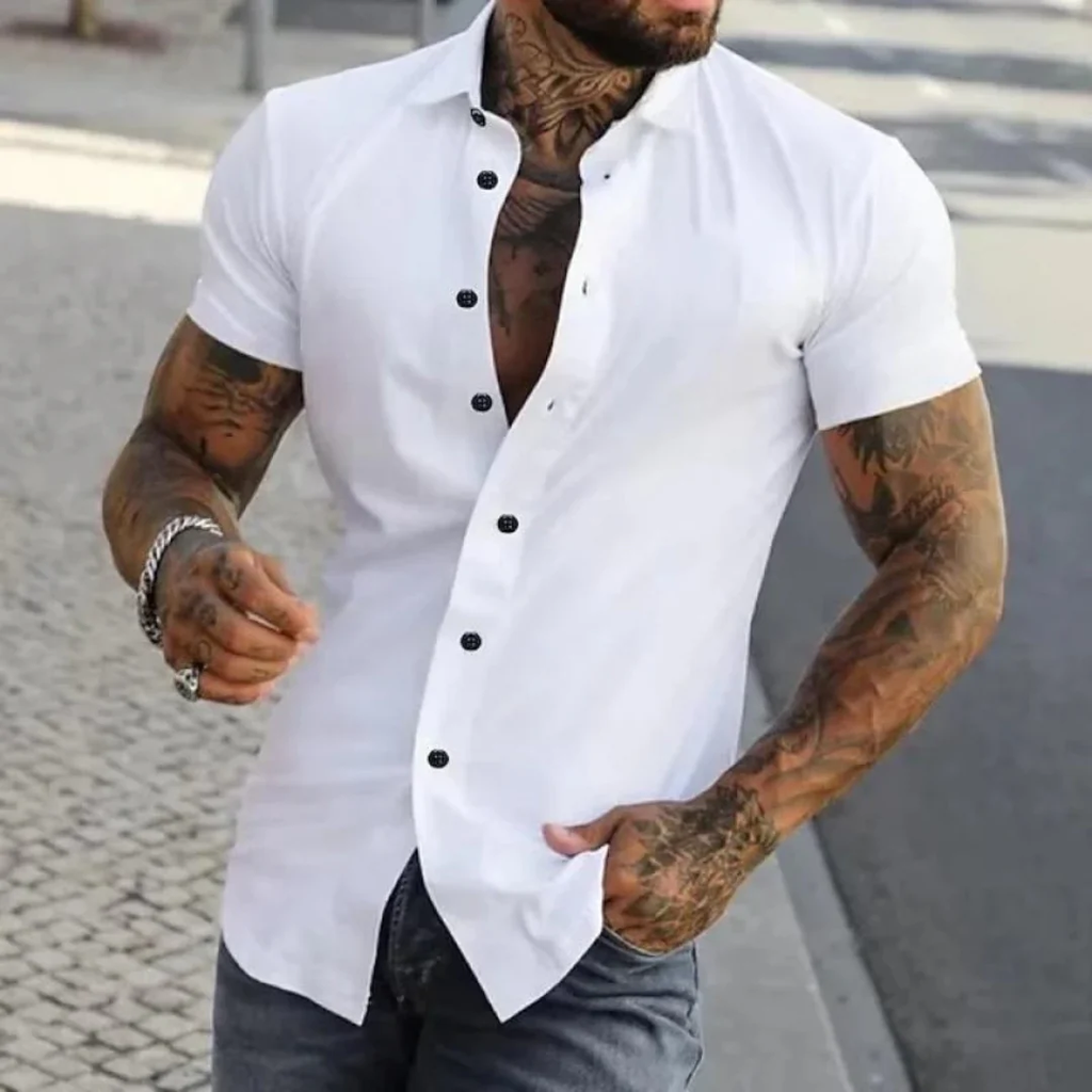 Men's Slim Fit Short Sleeve Shirt Smart Summer Shirt