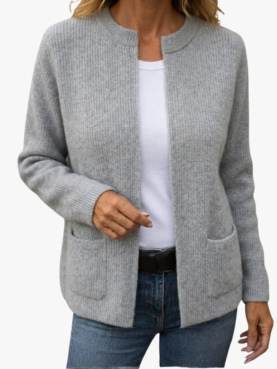 Women's Pocket Front Ribbed Cardigan in Extended Sizes