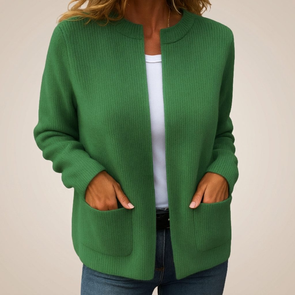 Women's Pocket Front Ribbed Cardigan in Extended Sizes - Green