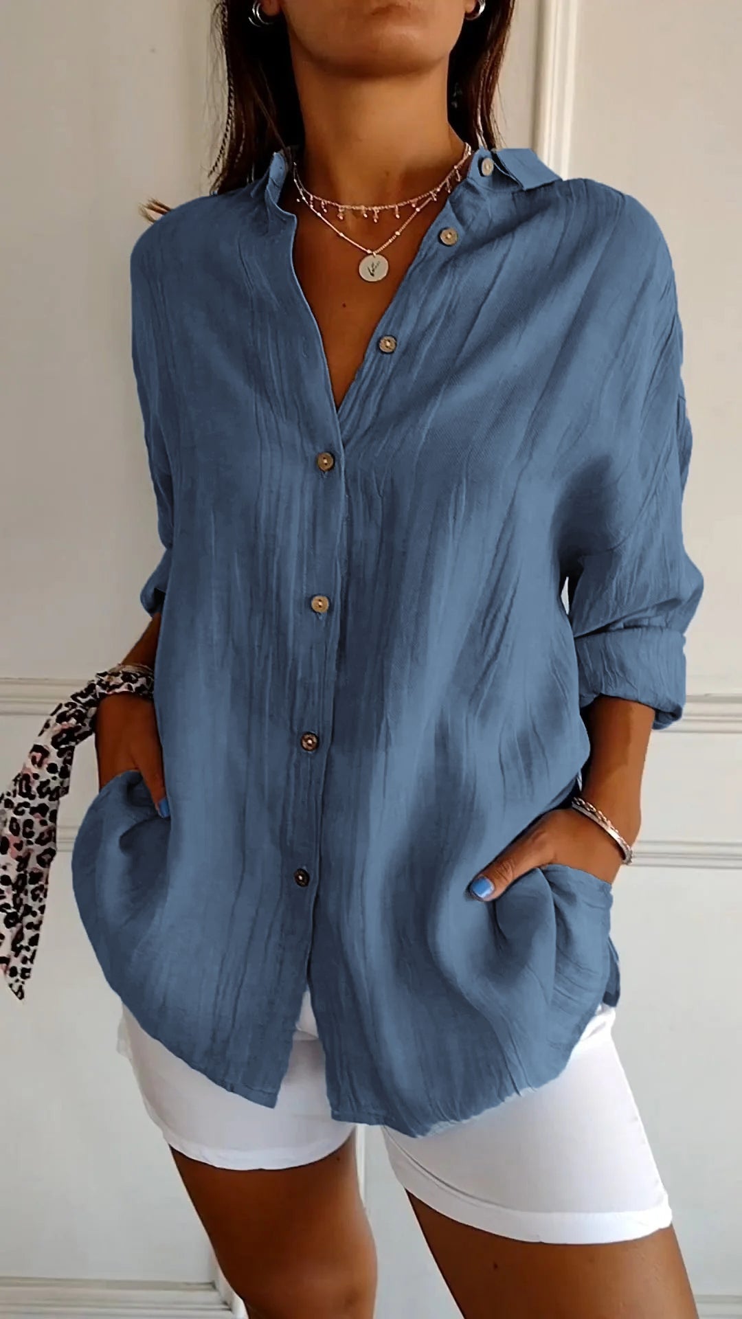 Women's Oversized Button Front Linen Style Casual Shirt