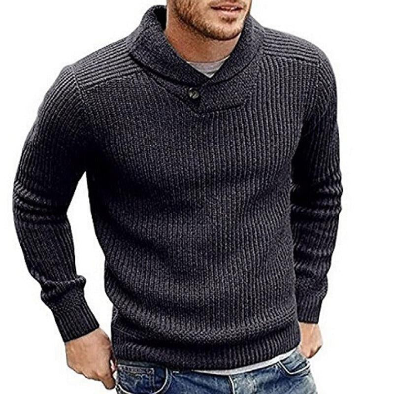 Men's Ribbed Shawl Collar Sweater with Button Detail