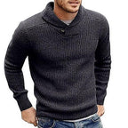 Men's Ribbed Shawl Collar Sweater with Button Detail
