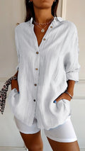 Women's Oversized Button Front Linen Style Casual Shirt