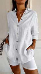 Women's Oversized Button Front Linen Style Casual Shirt