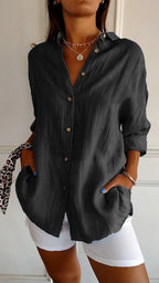 Women's Oversized Button Front Linen Style Casual Shirt