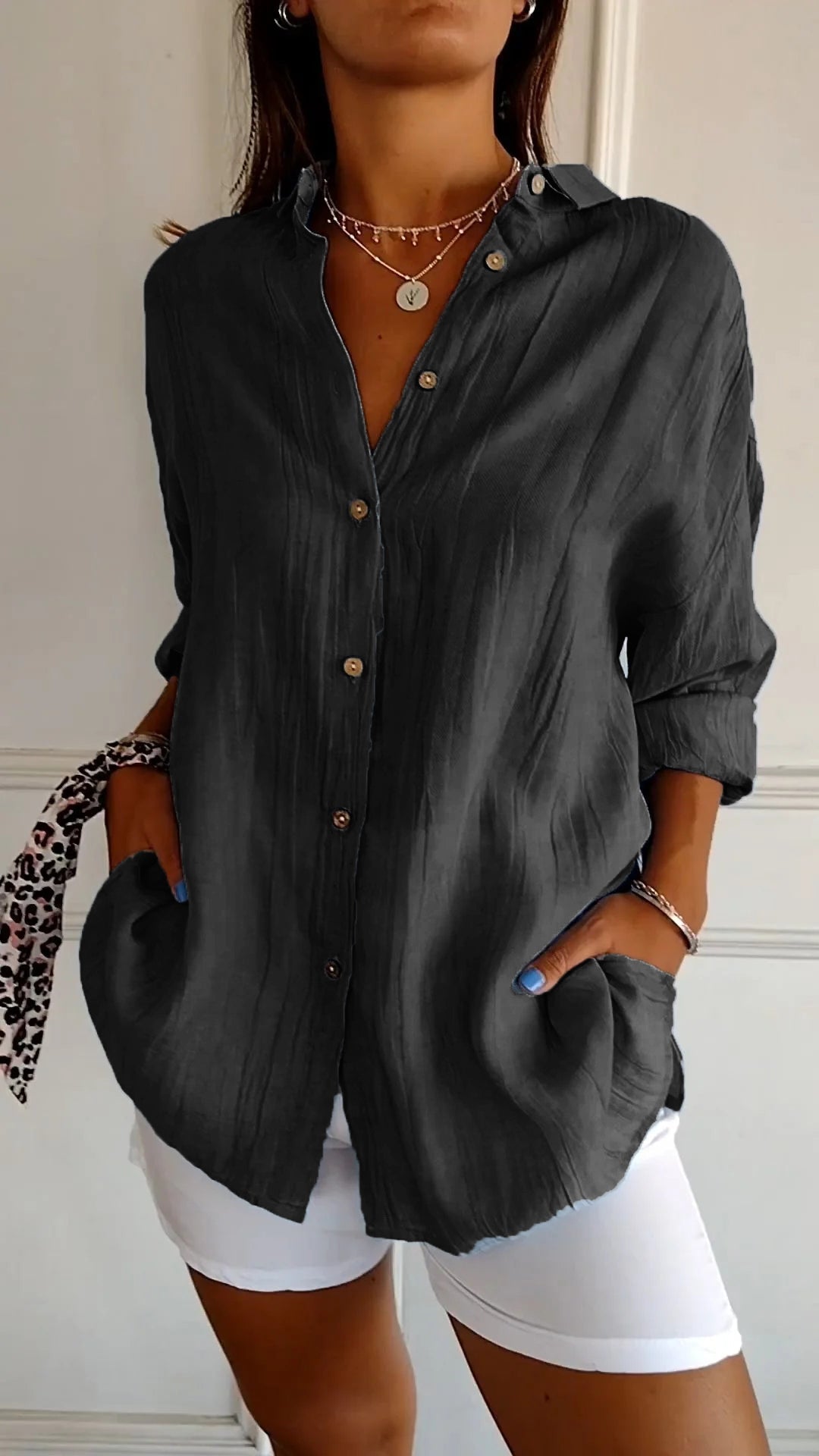 Women's Oversized Button Front Linen Style Casual Shirt