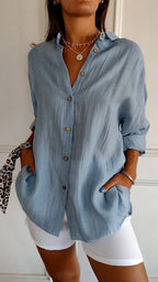 Women's Oversized Button Front Linen Style Casual Shirt