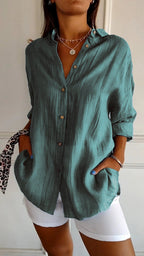 Women's Oversized Button Front Linen Style Casual Shirt