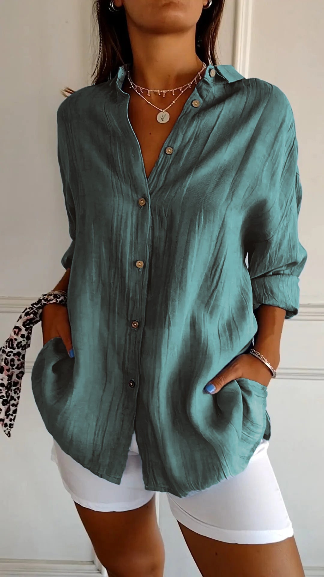 Women's Oversized Button Front Linen Style Casual Shirt