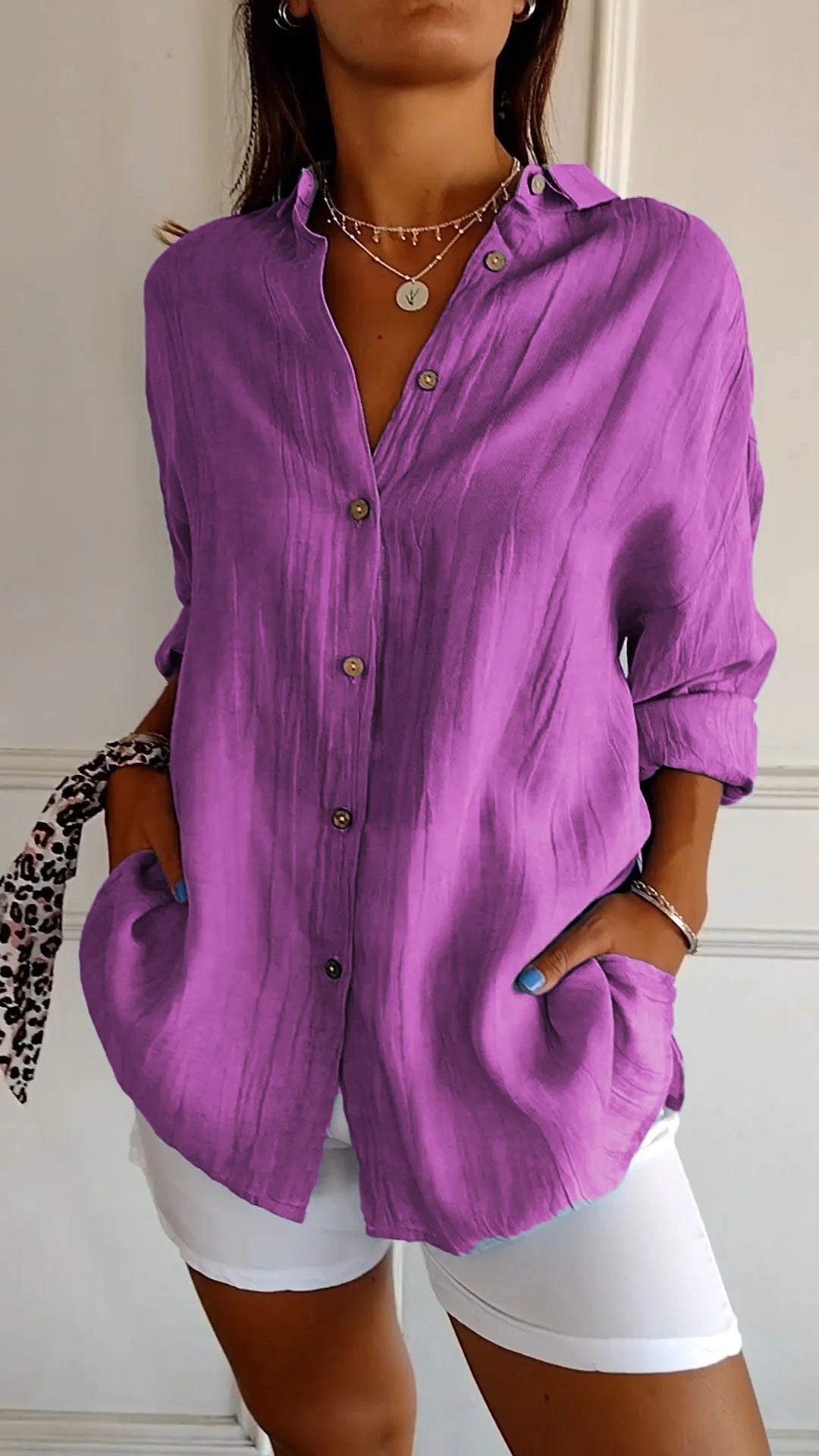 Women's Oversized Button Front Linen Style Casual Shirt