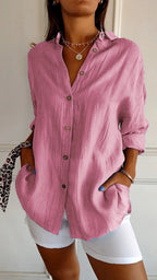 Women's Oversized Button Front Linen Style Casual Shirt