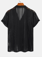 Men's Airy Mesh Shirt and Linen Blend Trousers Lightweight
