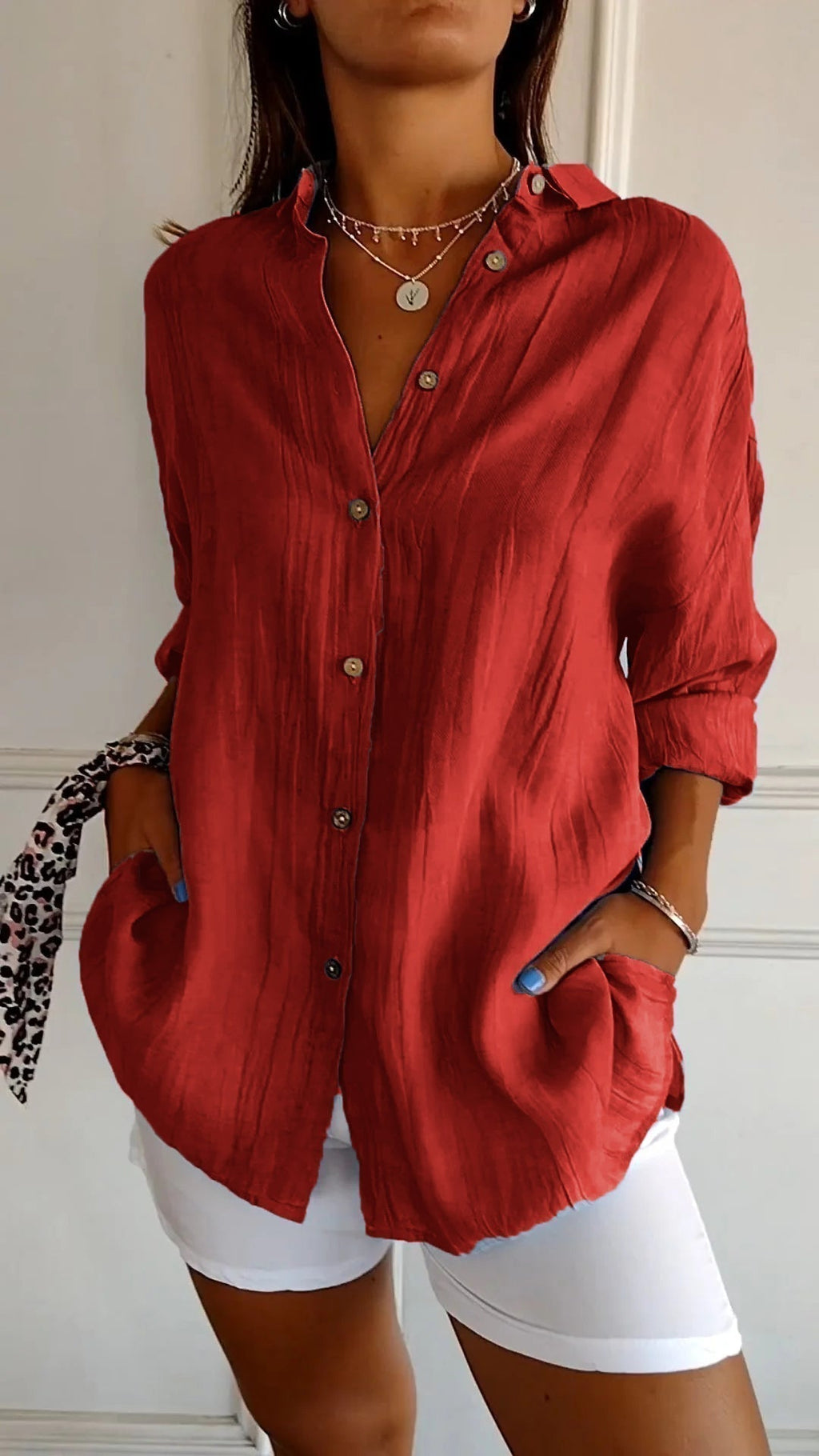 Women's Oversized Button Front Linen Style Casual Shirt